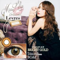 【MIssLilia 1day／ミスリリアワンデー】ねもやよプロデュース 1箱20枚 (1日使い捨て)［レーブル-ブライトゴールド-］