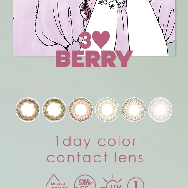 3♡BERRY-スリーラブベリー｜3♥BERRY. 1daycolor contact lens 1DAY MOISTURE MPC WATERCONTENT 55% UVCUT 1DAY