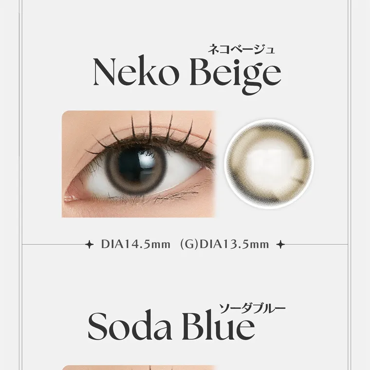 ソヨンイメージモデルカラコン angelique -アンジェリーク｜Neko Beige DIA14.5mm (G)DIA13.5mm Soda Blue
