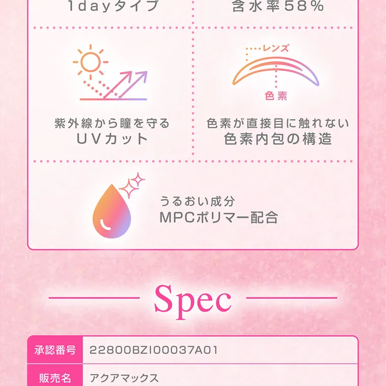 齊藤なぎさイメージモデルカラコン chapun｜紫外線から瞳を守る UVカット 色素が直接目に触れない 色素内包の構造 うるおい成分 MPCポリマー配合