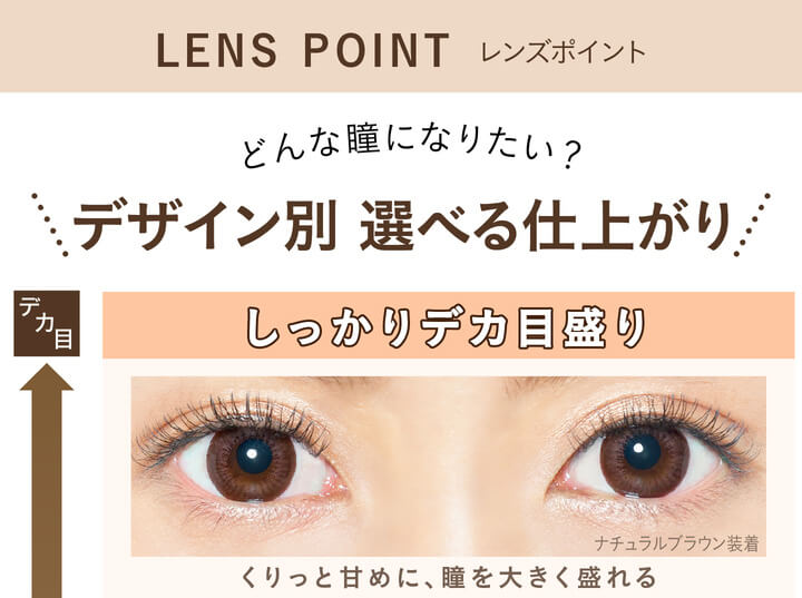 カラコン Ever Color 1day Natural -エバーカラーワンデーナチュラル|LENS POINT どんな瞳になりたい? デザイン別 選べる仕上がり しっかりデカ目盛り くりっと甘めに、瞳を大きく盛れる ナチュラルブラウン装着