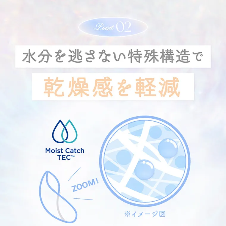 新木優子イメージモデル【エバーカラーマンスリー／EverColor 1MONTH】｜POINT02 水分を逃さない特殊構造で乾燥感を軽減