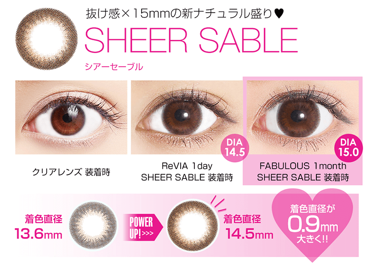 抜け感×15mmの新ナチュラル盛り!SHEER SABLE-シアーセーブル 着色直径 13.6mm POWER UP! >> 着色直径 14.5mm 0.9mm大きく!!