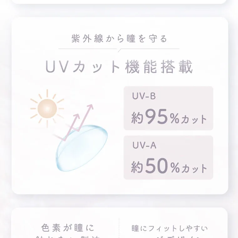 中野恵那イメージモデルカラコン kaica｜紫外線から瞳を守るUVカット機能搭載UV-B約95%カットUV-A約50%カット