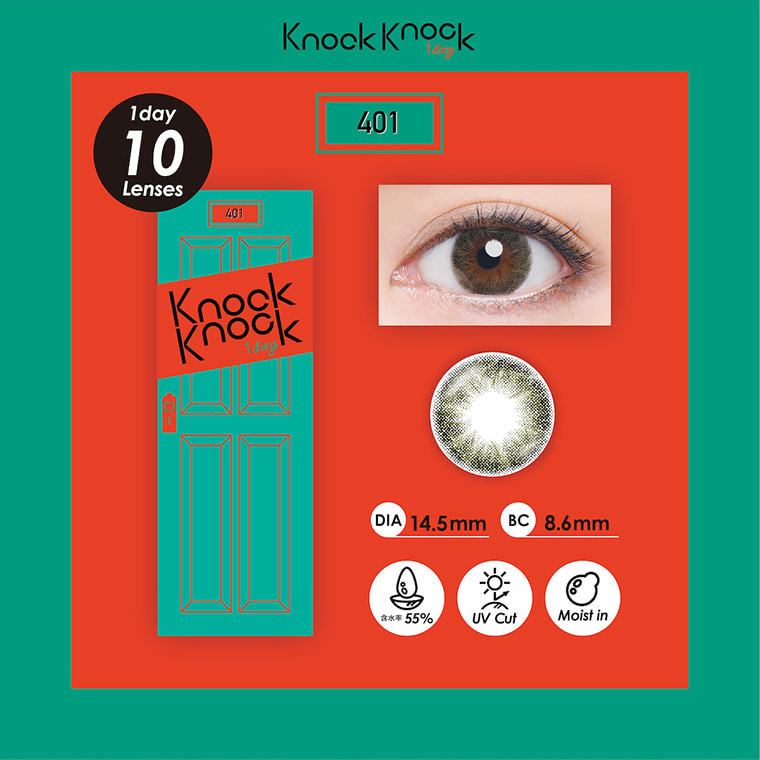 knockknock_1day -ノックノックワンデー|KnockKnock1day 1day 10 Lenses 401 DIA14.5mm BC 8.6mm 含水率 55% UV Cut Moist in
