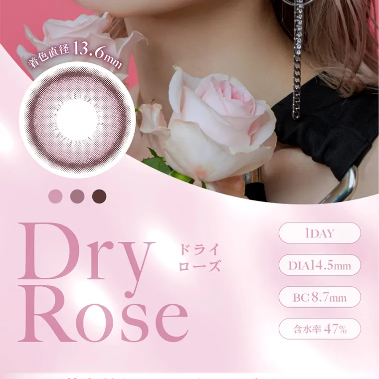 南部桃伽イメージモデルカラコン lilmoon｜着色直径13.6mm Dry Rose ドライローズ 1DAY DIA14.5mm BC8.7mm 含水率47%