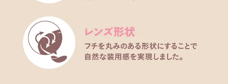宮脇咲良イメージモデルカラコン【molak 1month/モラクマンスリー】｜レンズ形状 フチを丸みのある形状にすることで自然な装用感を実現しました。