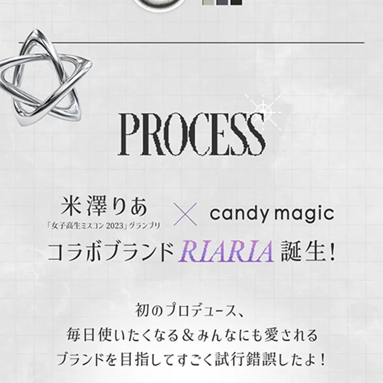 米澤りあイメージモデルカラコン RIARIA|PROCESS 米澤りあ×candy magic コラボブランドRIARIA誕生! 初のプロデュース、毎日使いたくなる&みんなにも愛されるブランドを目指してすごく試行錯誤したよ!