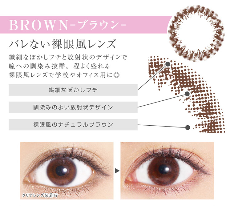菜々緒イメージモデルカラコン Victoria 2week -ヴィクトリア2ウィーク|<BROWN -ブラウン>バレない裸眼風レンズ:繊細なぼかしフチと放射状のデザインで瞳への馴染み抜群。程よく盛れる 裸眼風レンズで学校やオフィス用に◎|繊細なぼかしフチ、馴染みのよい放射状デザイン、裸眼風のナチュラルブラウン