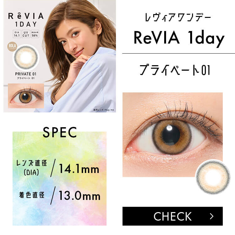 【ReVIA 1day／レヴィアワンデー】ローライメージモデル 1箱10枚 （1日使い捨て）［プライベート01］